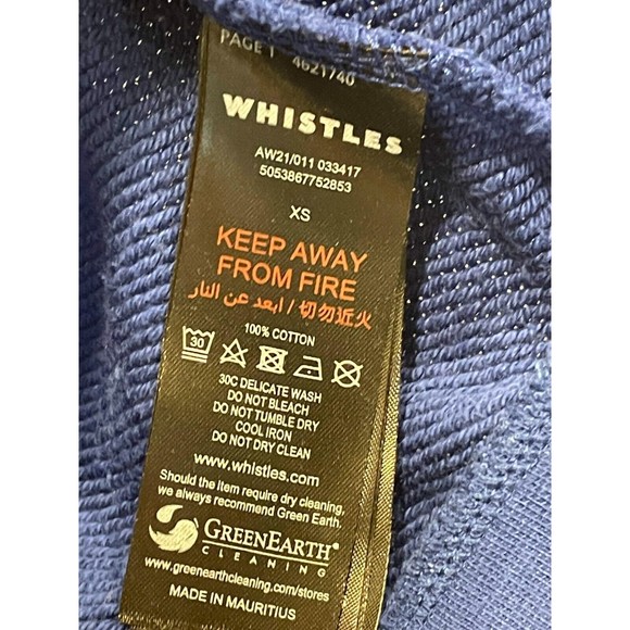 Whistles Ete Summer Crew Neck Pullover Sweatshirt Womens Size XS Blue Cotton - Picture 9 of 14